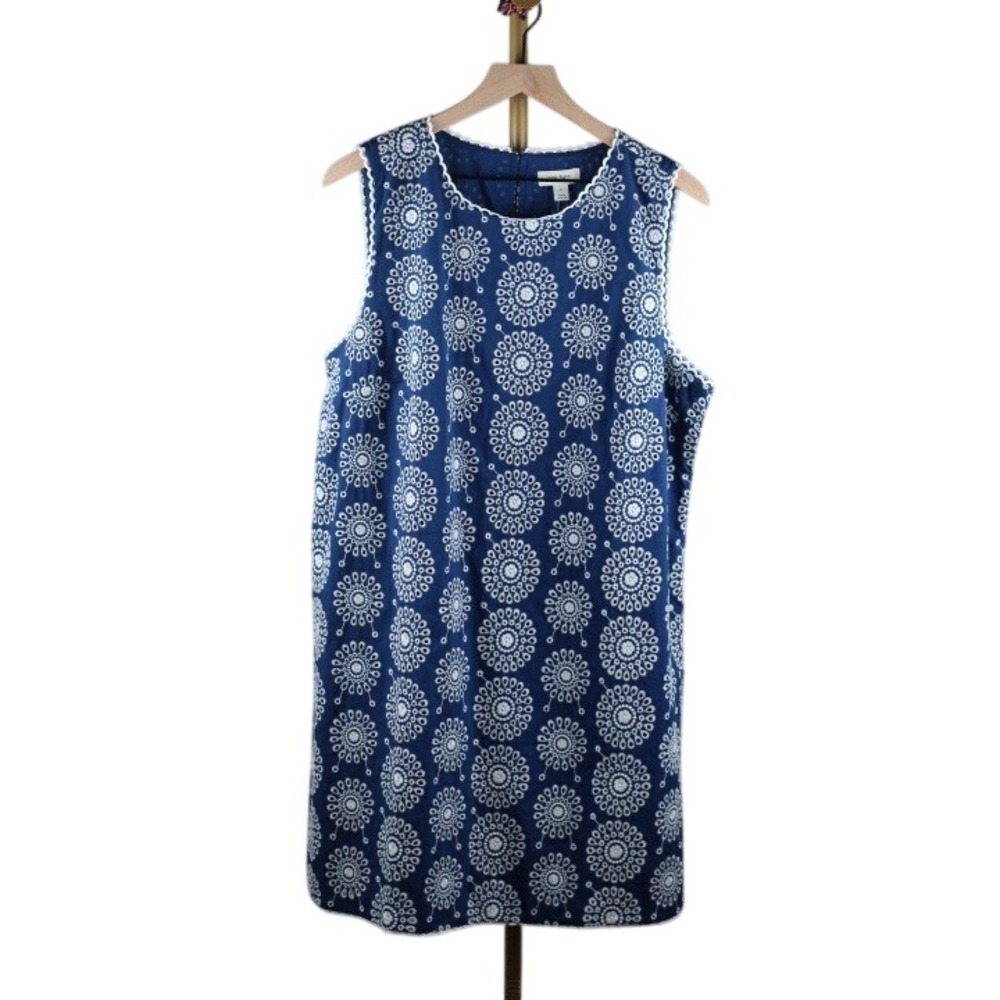 On 34th Womens XL Blazing Navy Blue Eyelet Sunburst Shift Dress 100200243MS NWT